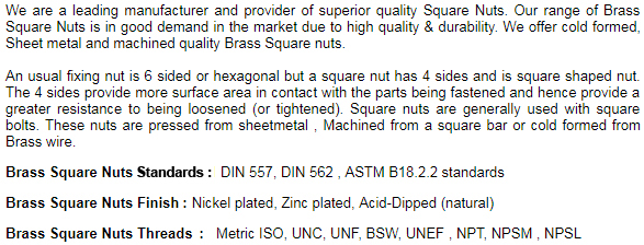 Brass Nuts Hex Nuts square nuts hex nuts